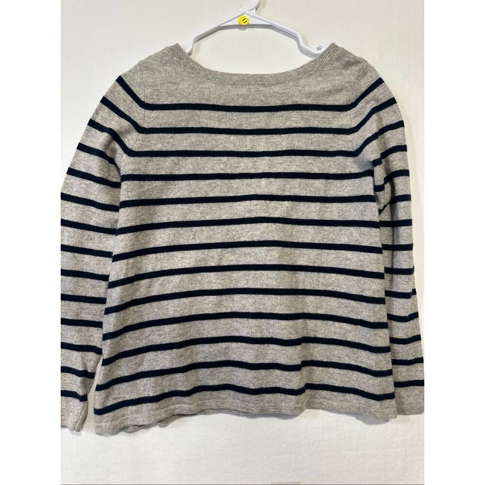 Cortland Park 100% Cashmere Sweater Womens XS Gray Navy Stripe Boat Neck V Back
